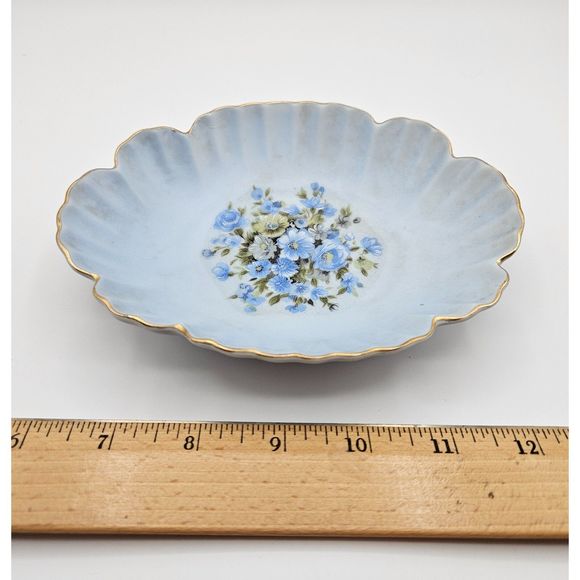 Lefton Soap Dish Hand Painted Porcelain Blue Floral Trinket Tray Plate Vintage - Picture 8 of 11